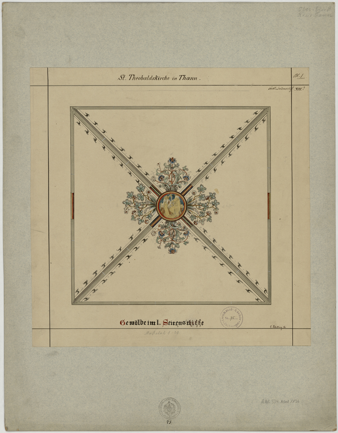 Projet de décor peint pour une voûte d’arête.