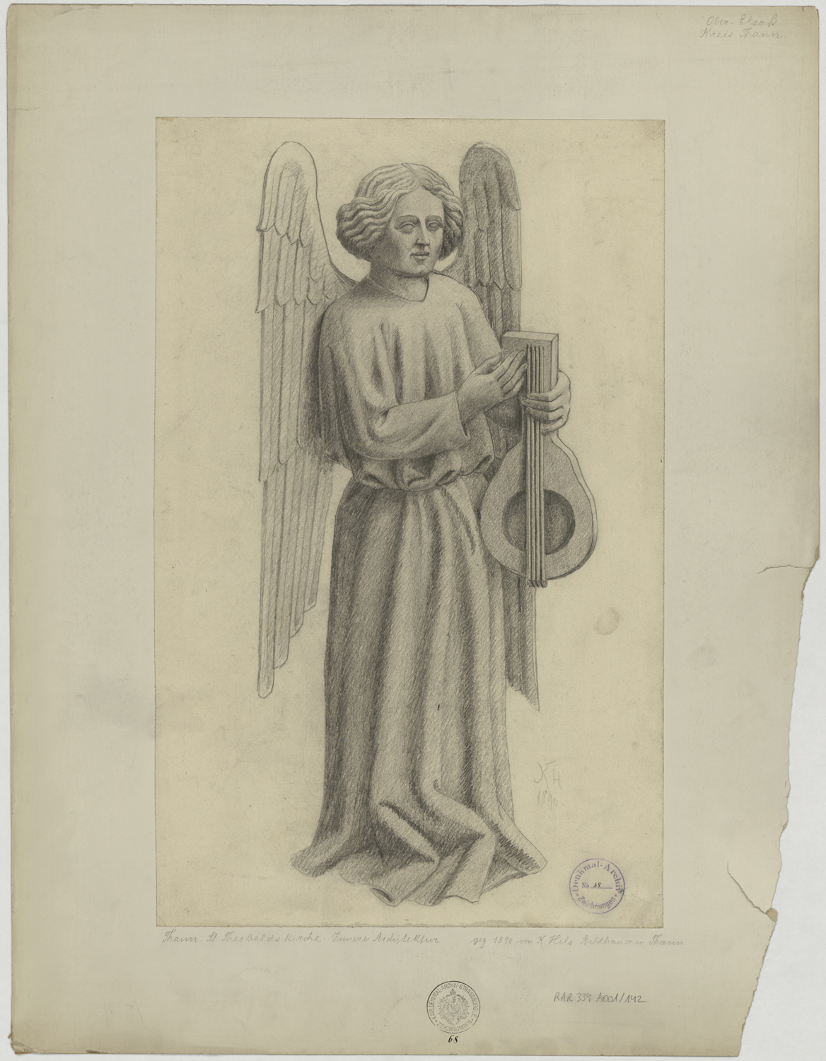 Décor intérieur, élévation d’un ange musicien à la viole.