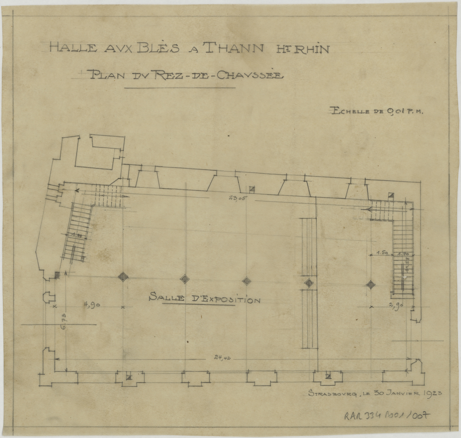 Projet d’aménagement d’une salle d’exposition, plan de masse du rez-de-chaussée.