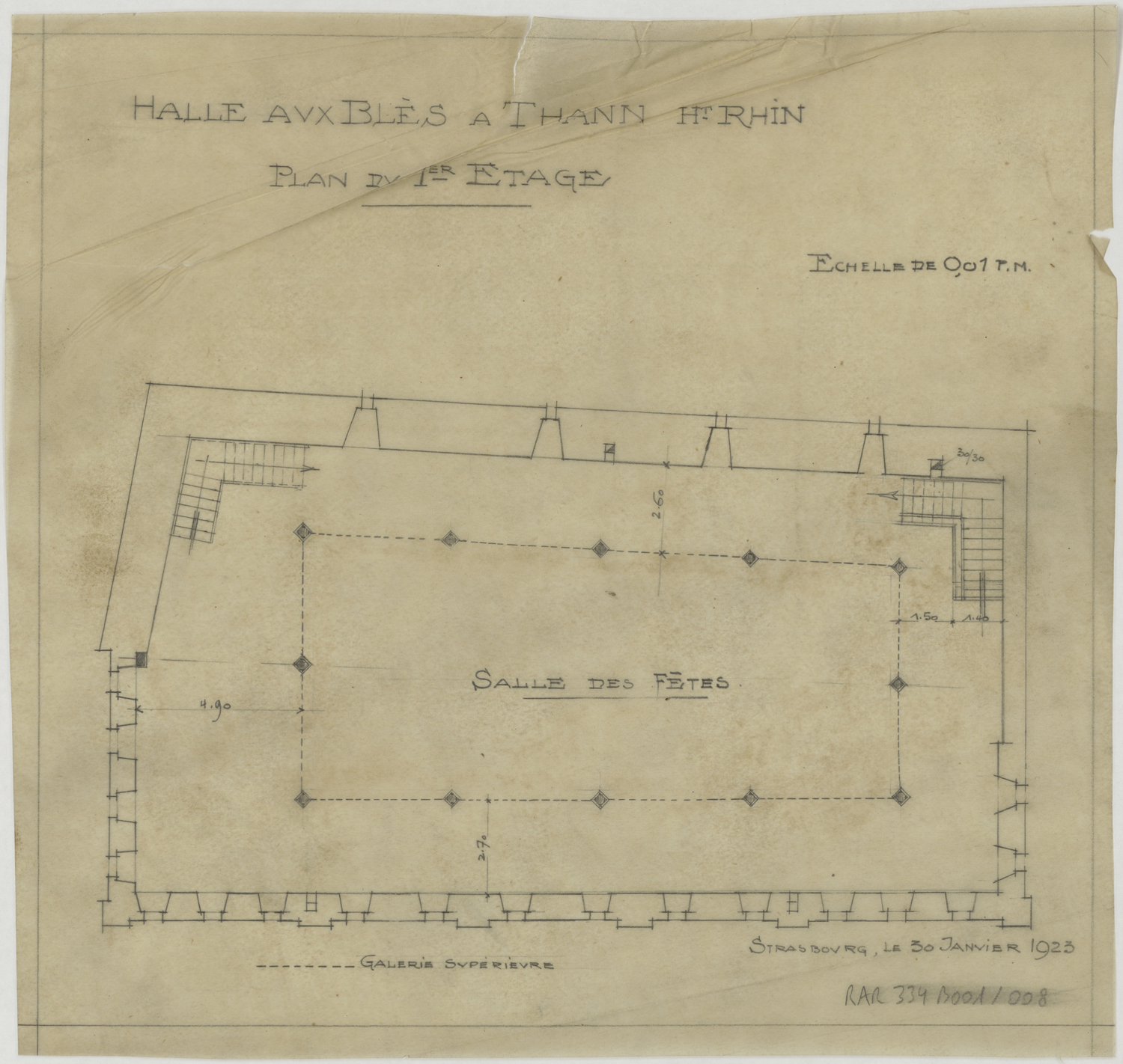 Projet d’aménagement d’une salle des fêtes, plan de masse du premier étage.