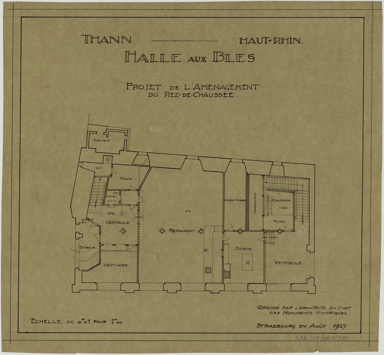Projet d’aménagement d’un restaurant, plan de masse du rez-de-chaussée.