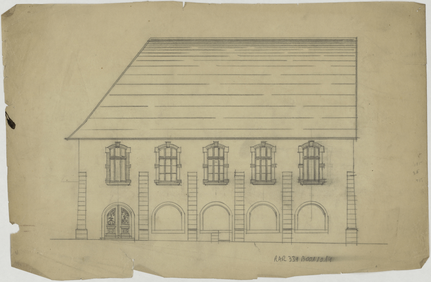 Projet de restauration, élévation de la façade sud.