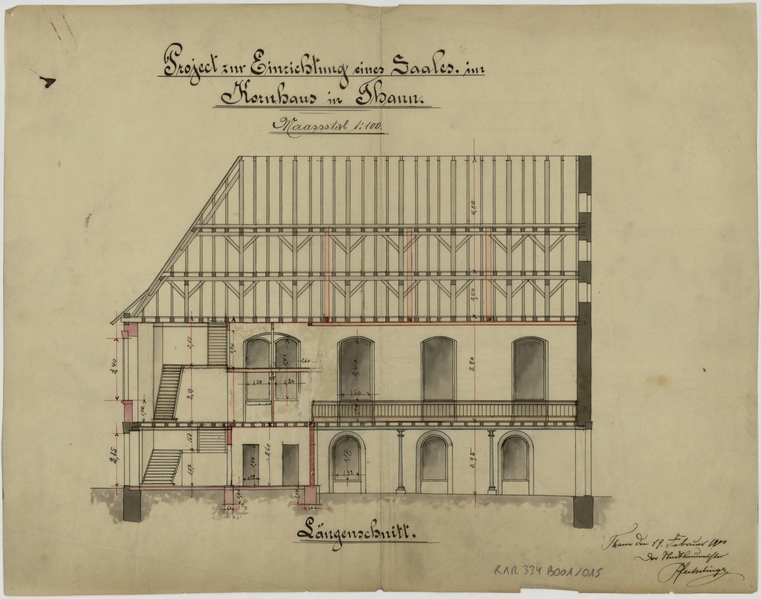 Projet d’aménagement d’une pièce, coupe longitudinale.