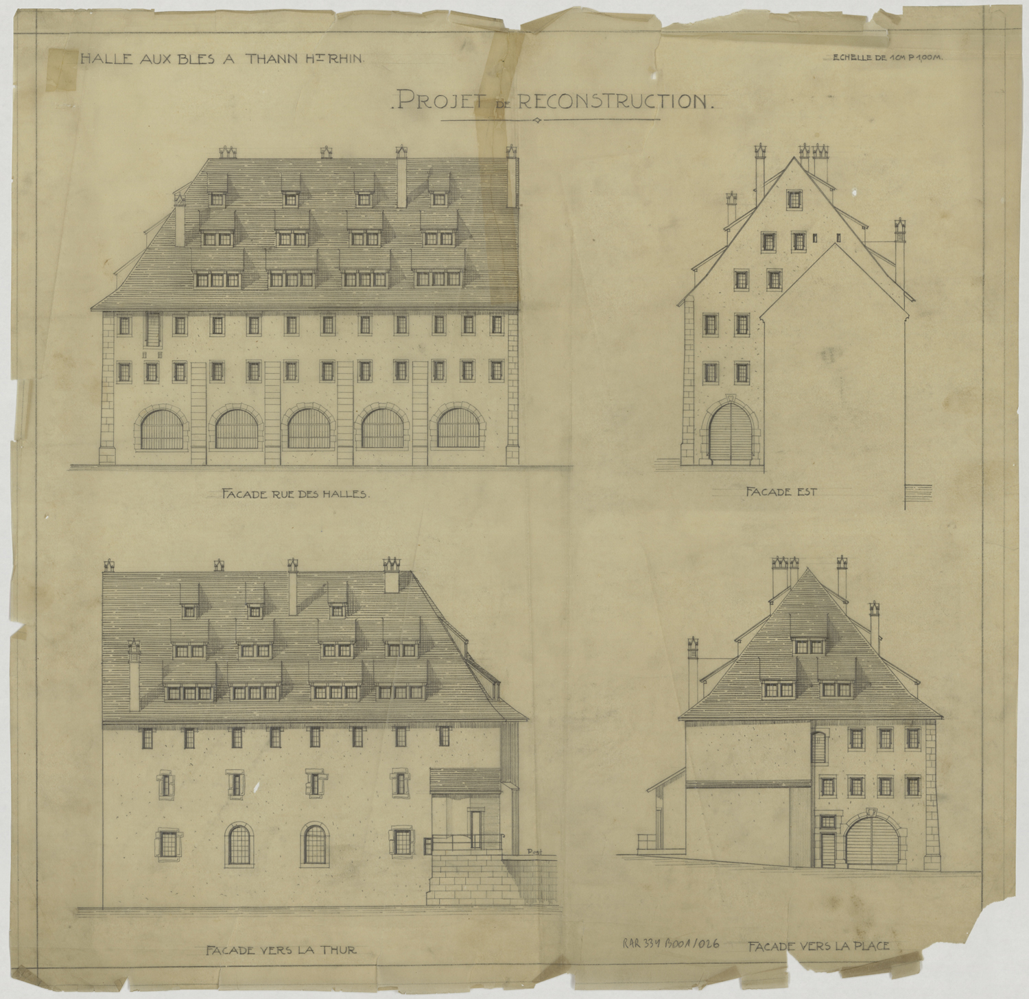 Projet de reconstruction, élévations des façades.