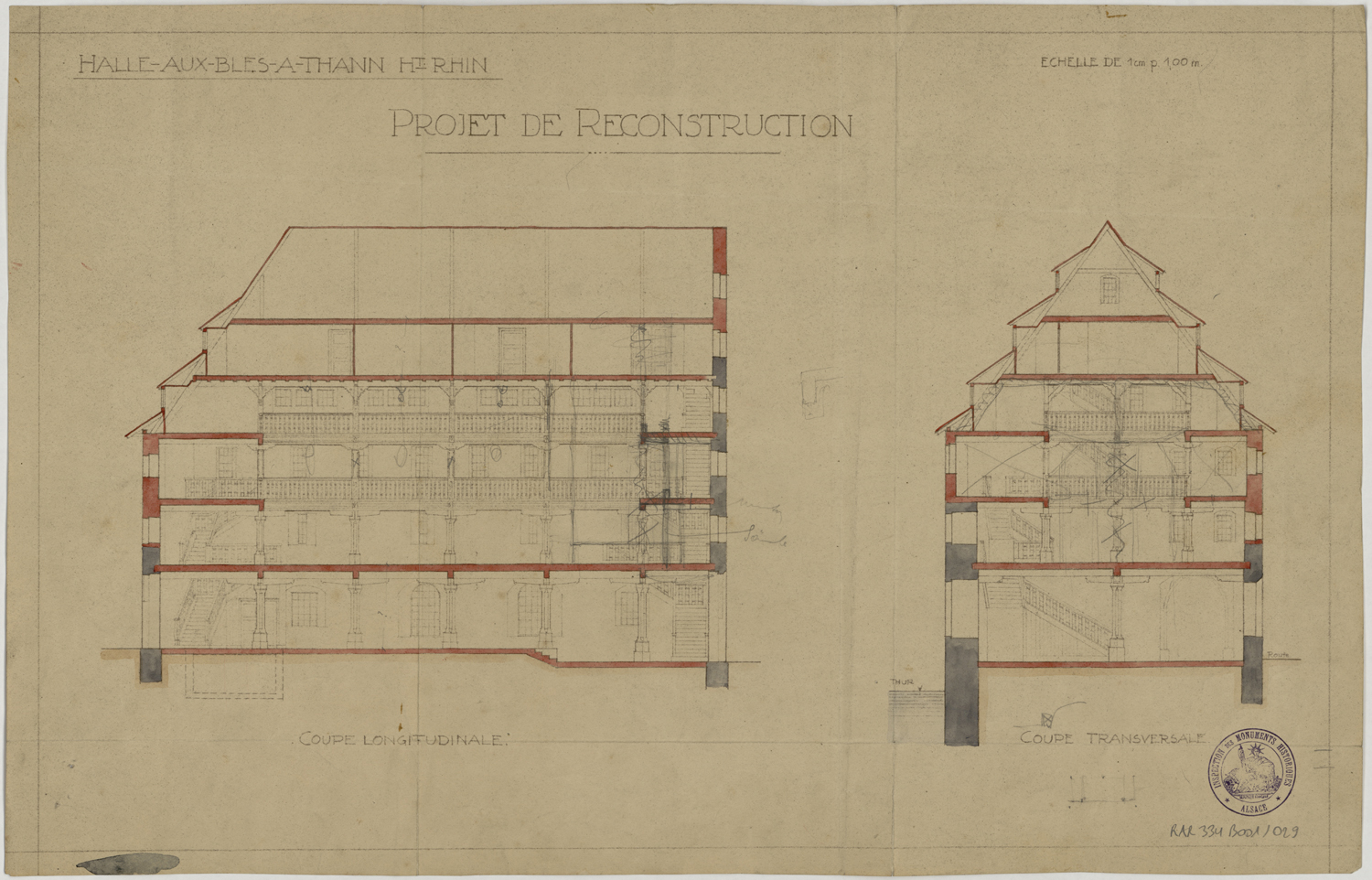 Projet de reconstruction, coupes longitudinale et transversale.