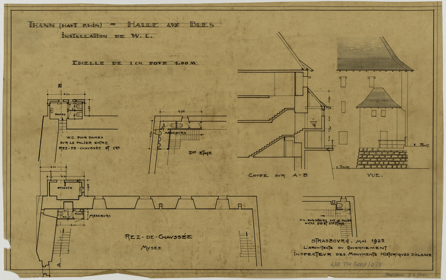 Projet d’installation de sanitaires, plans et coupes.