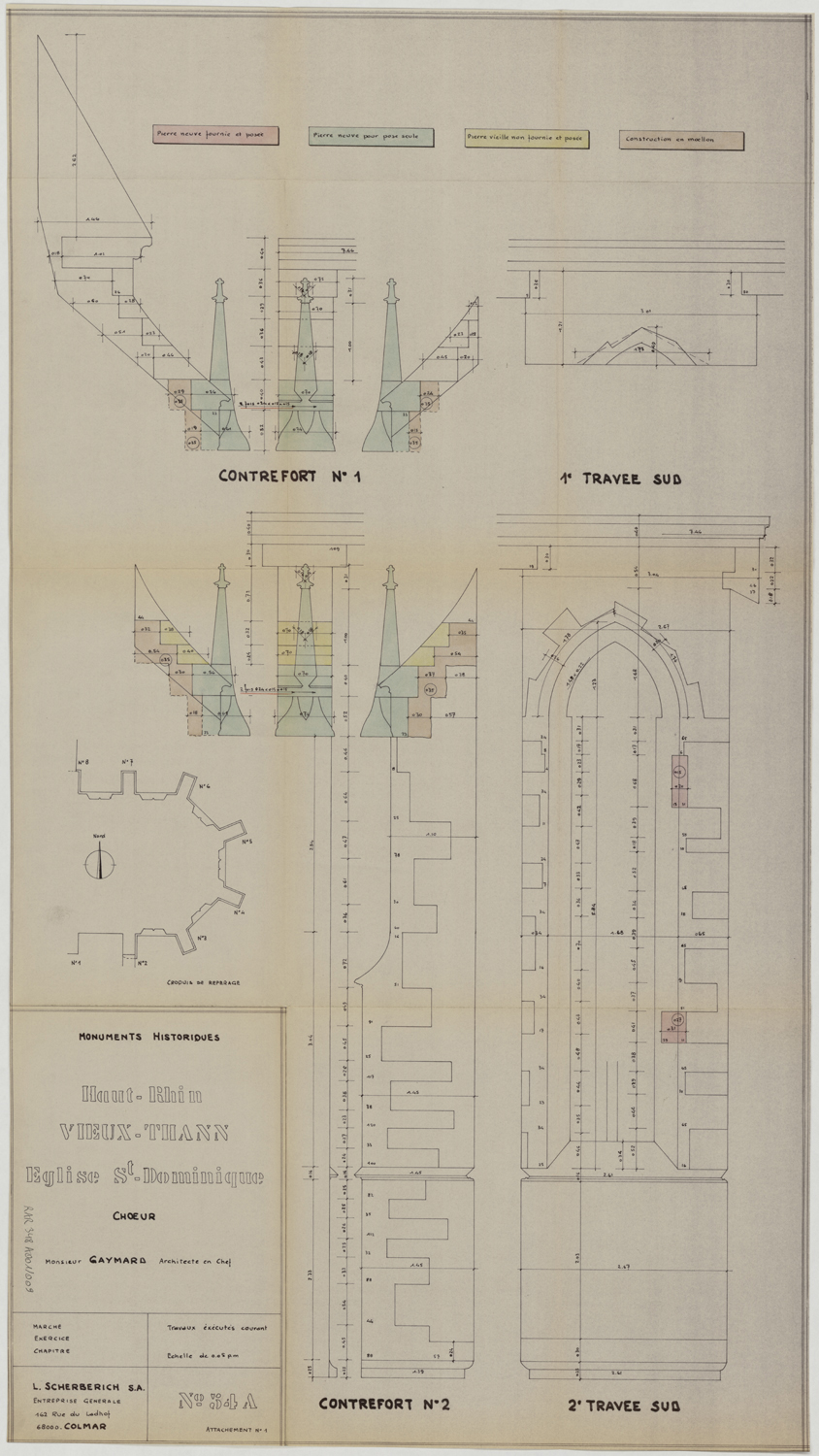 Projet de restauration, relevés de contreforts du choeur.