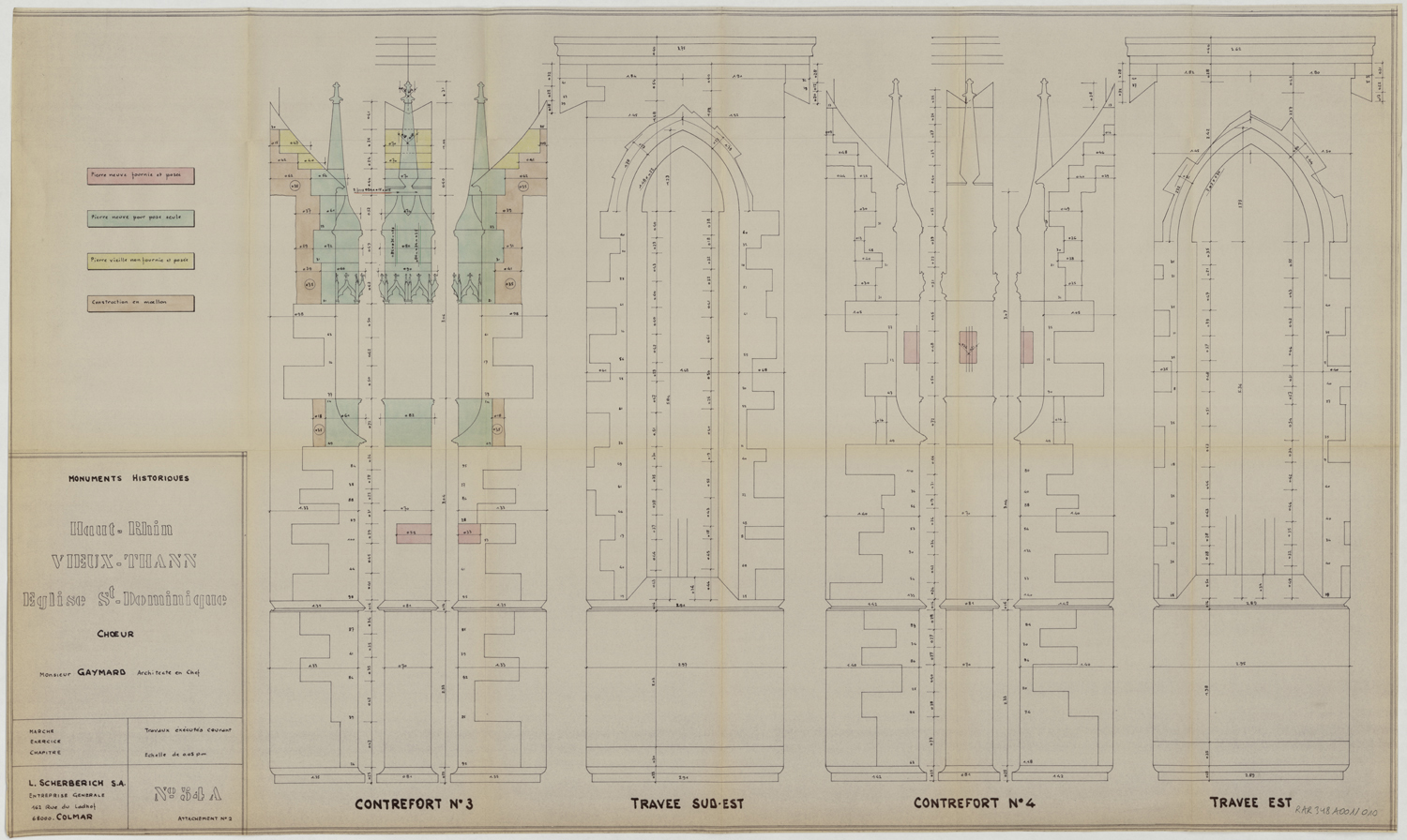 Projet de restauration, relevés de contreforts et de baies du choeur.