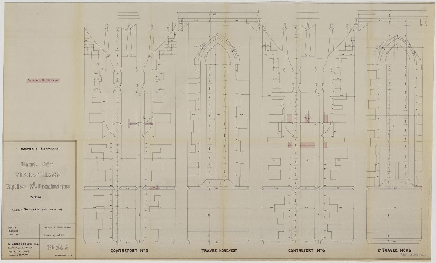 Projet de restauration, relevés de contreforts et de baies du choeur.
