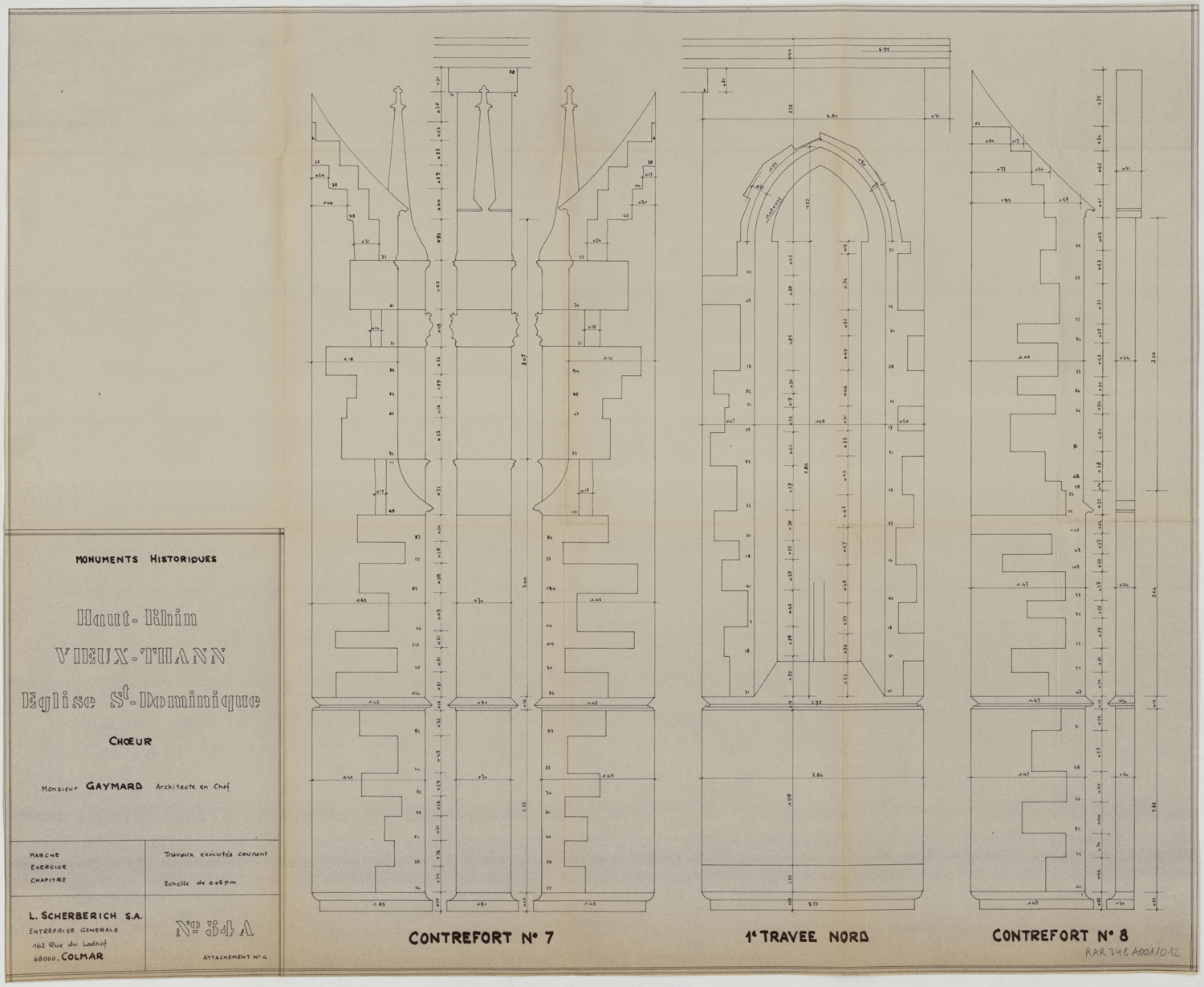 Projet de restauration, relevés de contreforts et de baies du choeur.