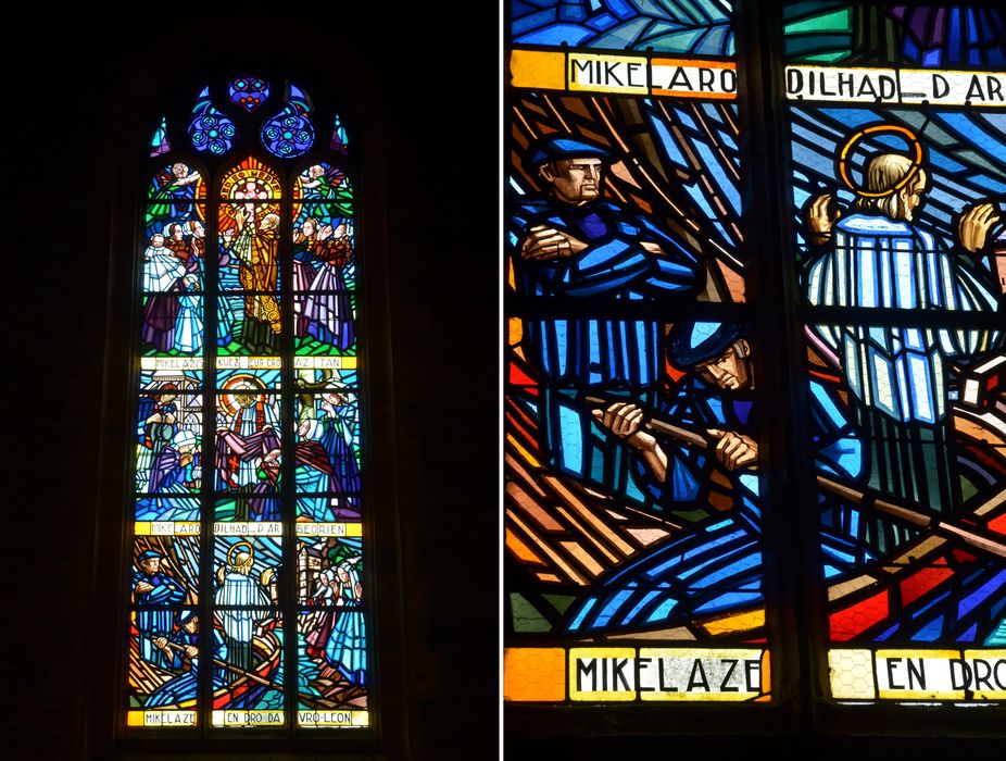 Eglise Sainte-Croix : Transept, verrière nord et détail