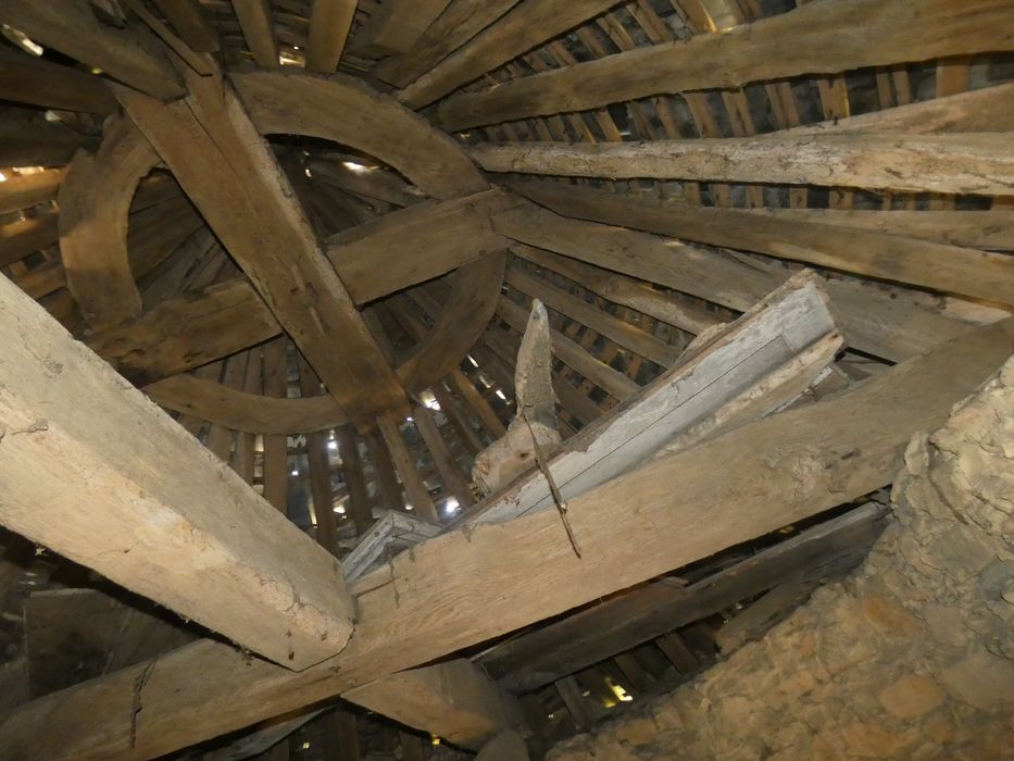 vue partielle de la charpente d’un des pavillons