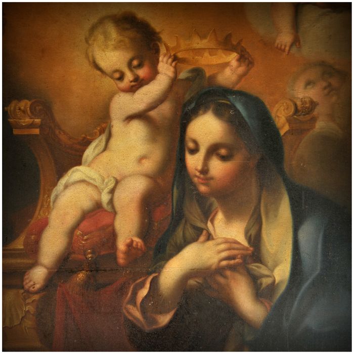 tableau : Couronnement de la Vierge, vue partielle