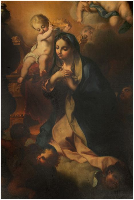 tableau : Couronnement de la Vierge, vue partielle