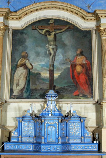 Retable du maître-autel, tableau d'autel : le Calvaire, tableaux : saint Gaucher et saint Faucher