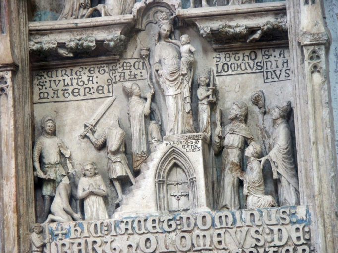 Mur sud, pierre tombale de Barthélemy de la Place : tiers central.