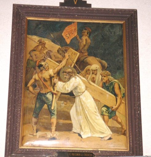 Station V : Jésus est aidé par Simon le Cyrénéen.