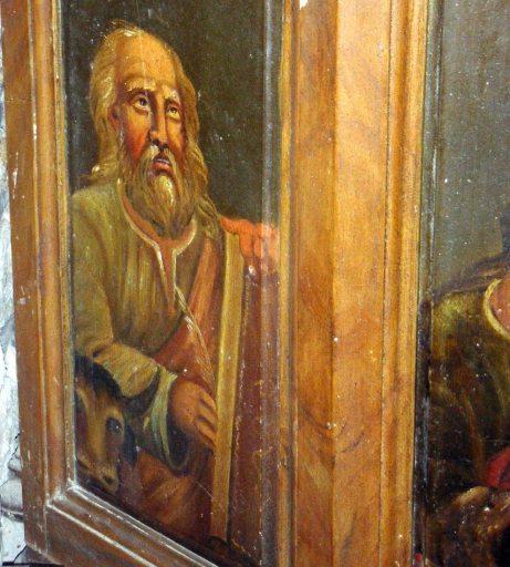 Détail du panneau de saint Luc et le boeuf.