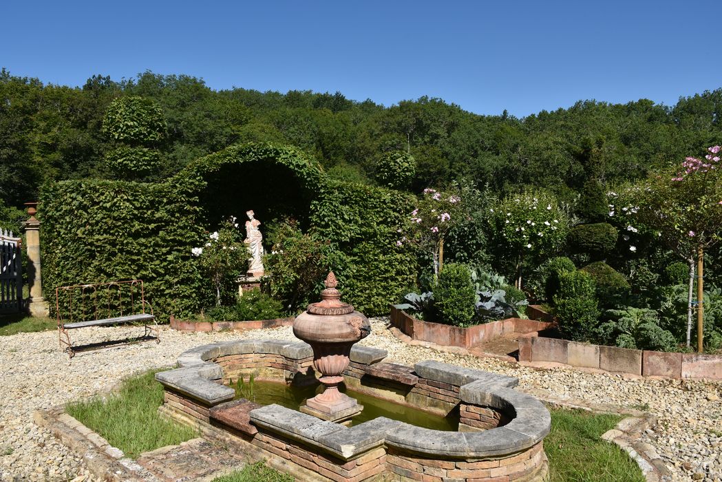 fontaine, parterre, haies