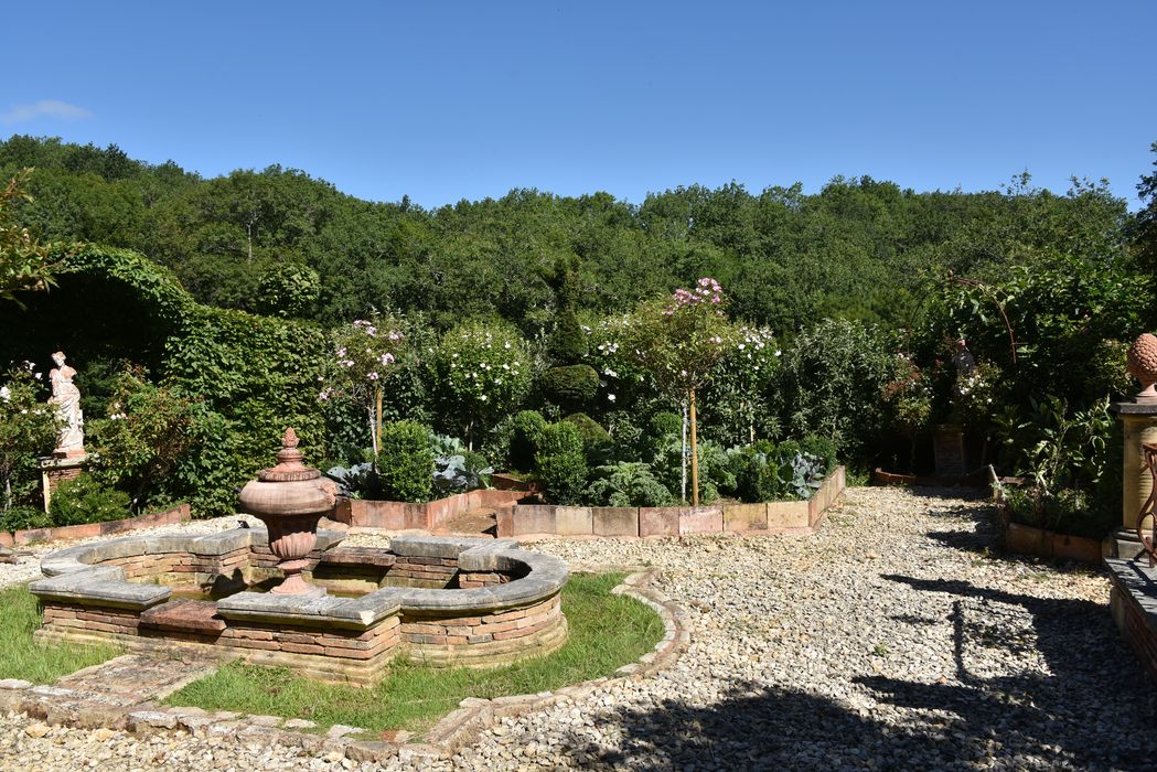 fontaine, parterre, haies
