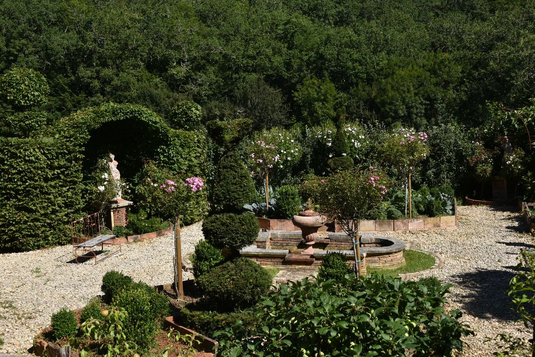 fontaine, parterre, haies
