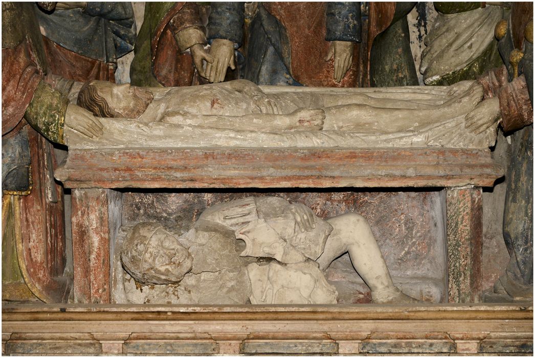 retable, groupe sculpté : la Mise au tombeau