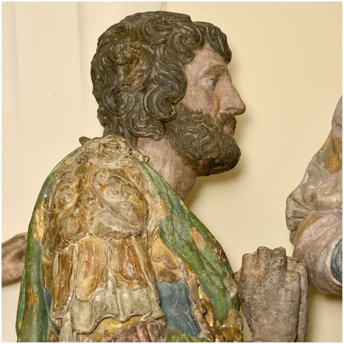 groupe sculpté : Le Prince palatin et un compagnon en prière devant la Vierge à l'Enfant