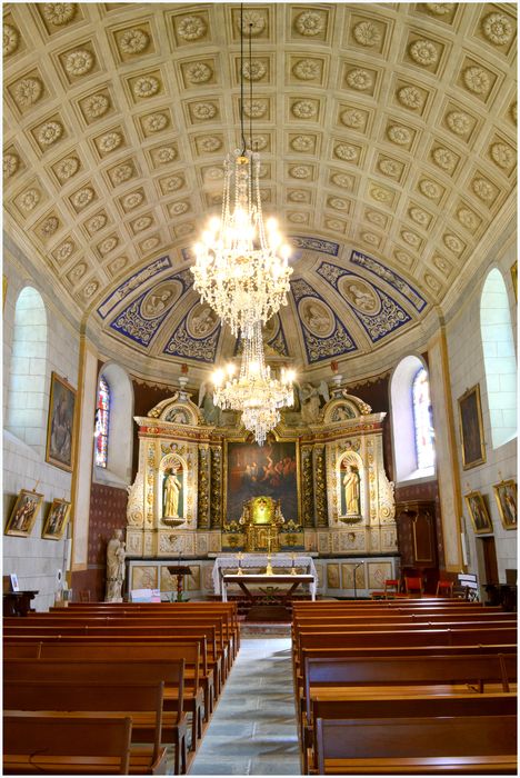 retable, tabernacle, exposition, 2 statues, tableau du maître-autel : saint Pierre, saint Jean, Meurtre de saint Thomas de Cantorbéry (le)