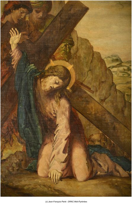 chemin de croix (tableau) : Détail de l'étape 9, Jésus tombe pour la troisième fois, détail