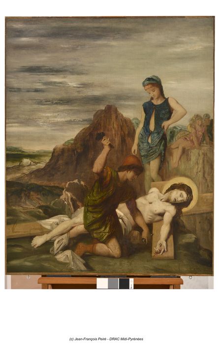 chemin de croix (tableau) : Détail de l'étape 11, Jésus est cloué sur la croix