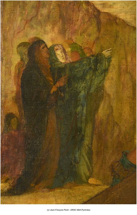 chemin de croix (tableau) : Détail de l'étape 7, Jésus tombe pou la deuxième fois, détail