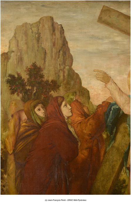 chemin de croix (tableau) : Détail de l'étape 8, Jésus rencontrent les femmes de Jérusalem qui pleurent, détail