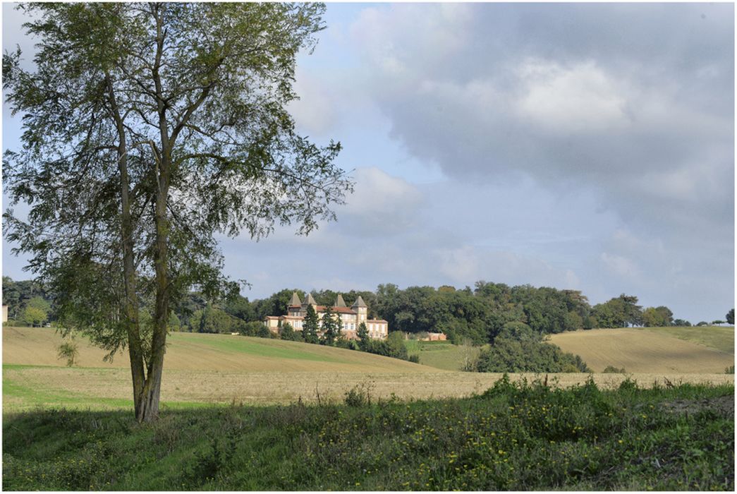 vue partielle du château dans son environnement depuis le Sud-Ouest