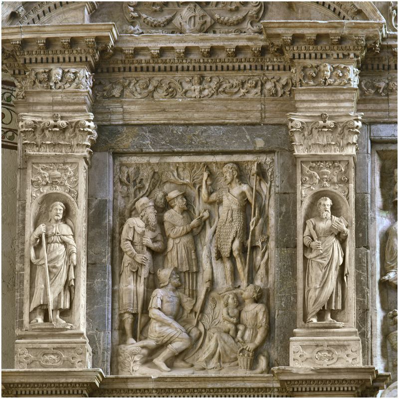 Retable du maître-autel. Panneau : Jean-Baptiste prêchant.