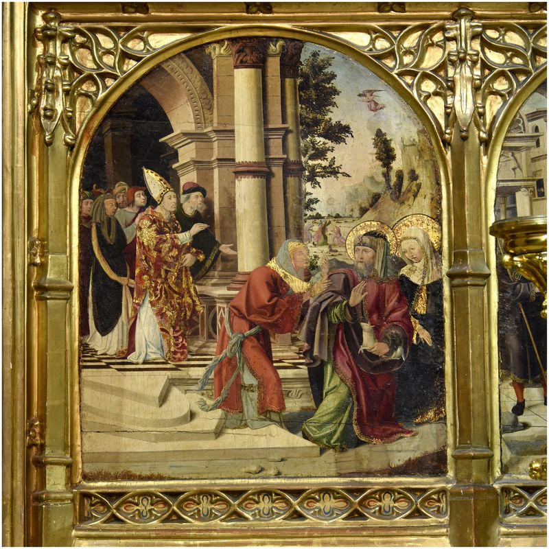 Retable de la Vierge de Mangrana. Détail. Joachim chassé du temple.