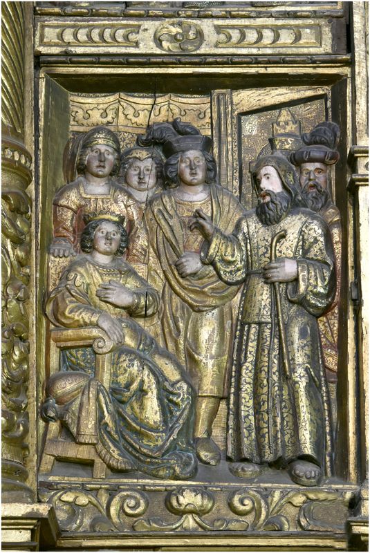 Retable de saint François-de-Paule. Panneau de gauche : l'entretien de saint François avec le roi de Naples