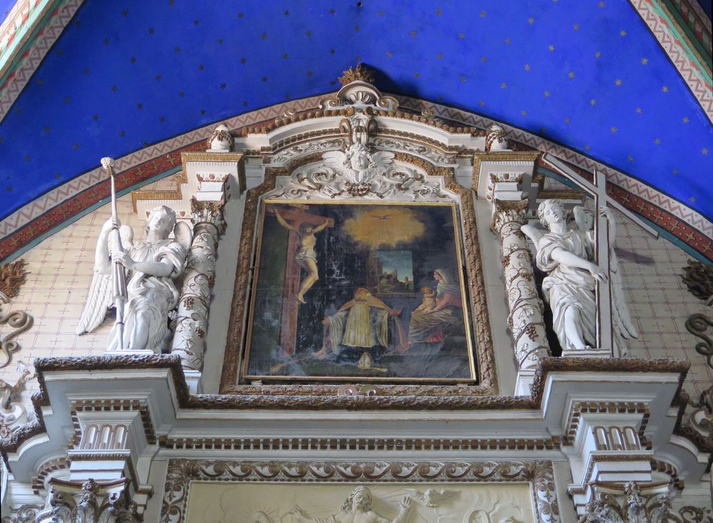 Retable. Tableau de la partie supérieure. Vison de saint Augustin évêque d'Hippone.