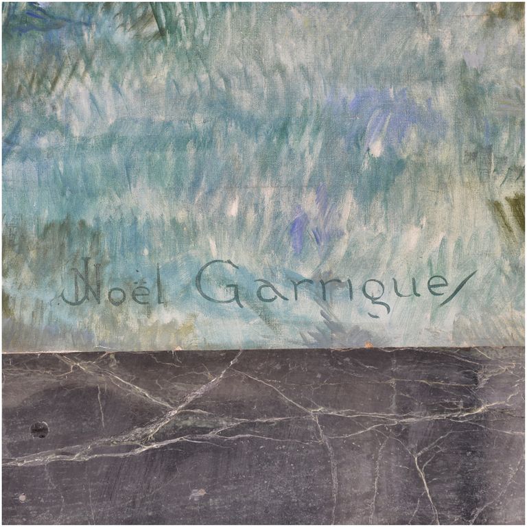 Foyer. Peinture de Noël Garrigues. Symphonie pastorale. Signature.