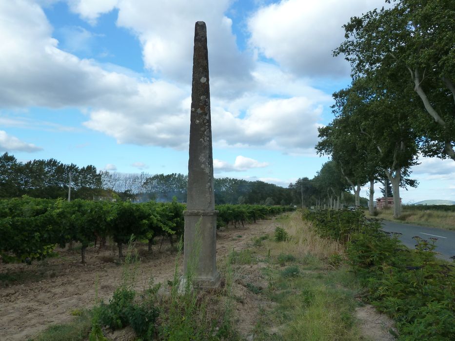 Vue d'ensemble de la pyramide, dans une vigne au bord de la route Béziers-Carcassonne.