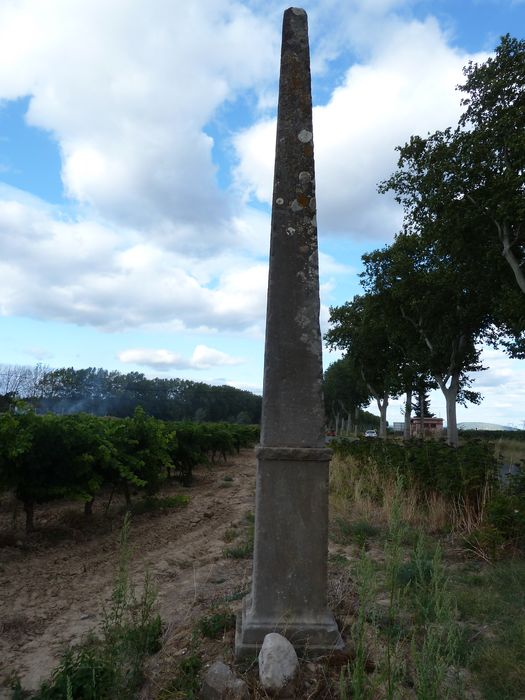 Vue d'ensemble de la pyramide, dans une vigne au bord de la route Béziers-Carcassonne.