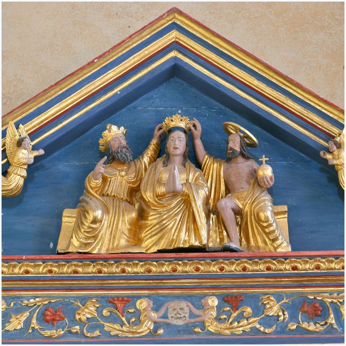 retable, groupe sculpté : Couronnement de la Vierge