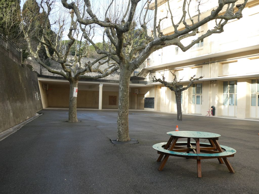Partie ouest de la cour, avec préau placé à l’extrémité ouest de la parcelle.