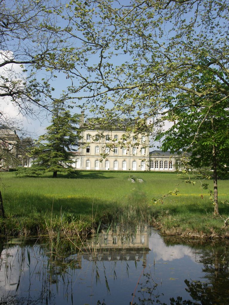 Parc. Le château se reflétant dans la pièce d’eau.