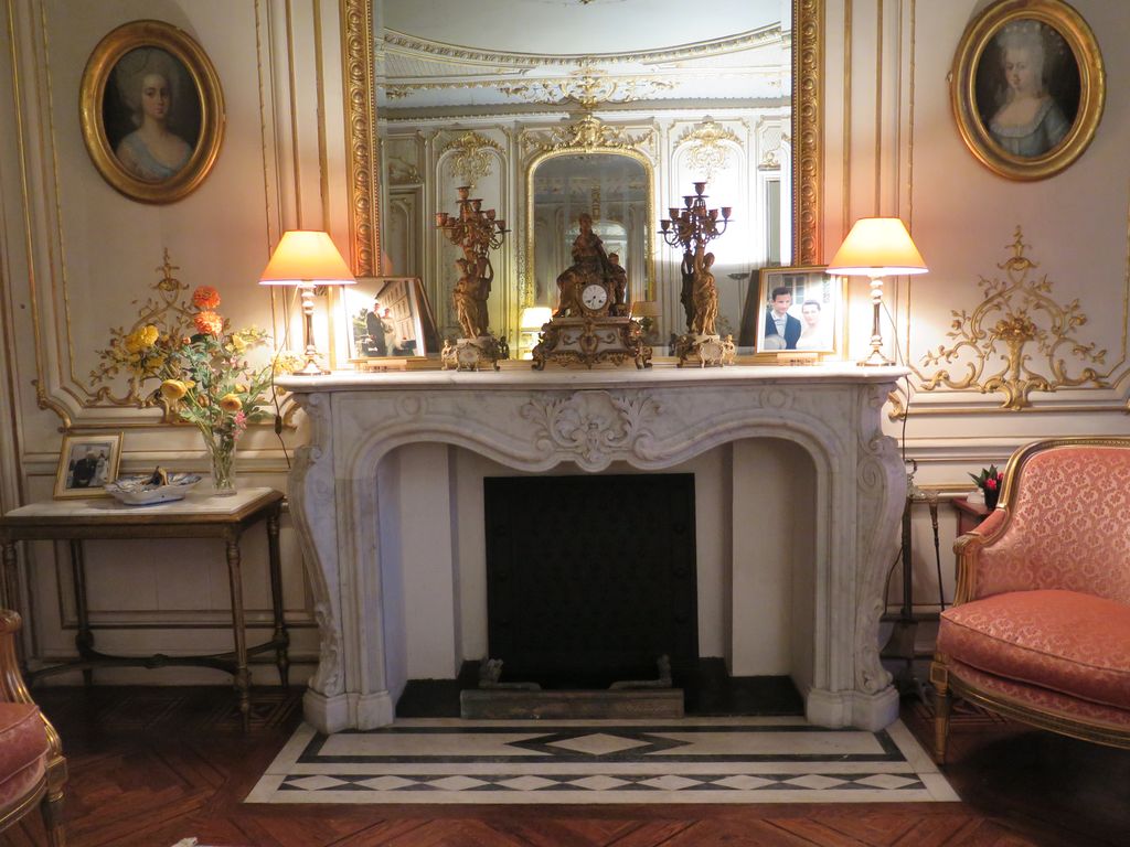 Château. Intérieur. Le grand salon. Cheminée en marbre blanc