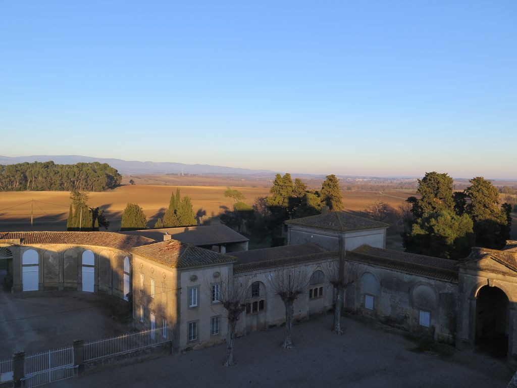 Vue des deux cours (côté est) depuis les combles