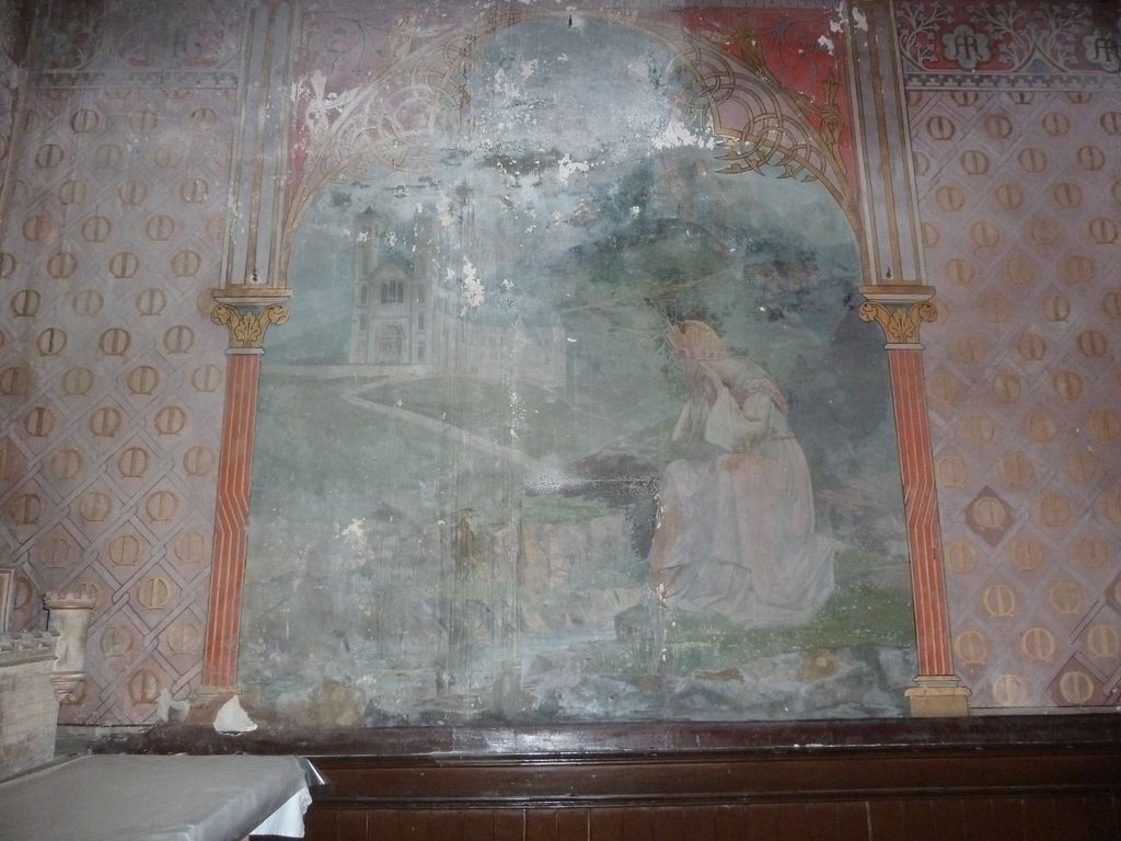 3e chapelle sud. Chapelle Notre-Dame de la Salette. Peinture murale représentant l’apparition de N.D.de la Salette 