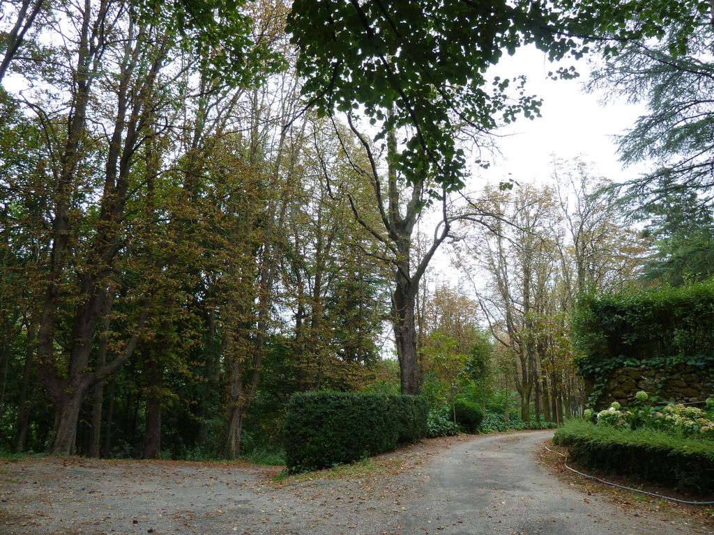 Arrivée au château : allée de gauche vers les communs, allée de droite vers le château.