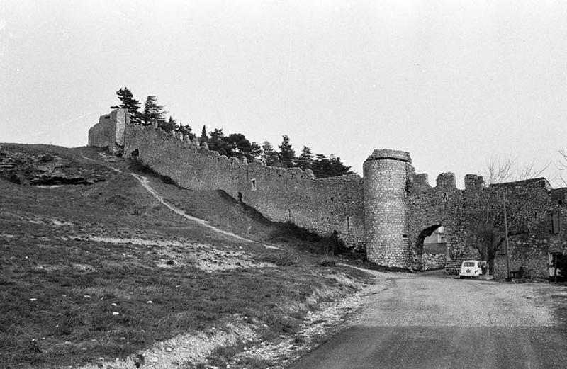 Fortifications ; enceinte, tour et arche d'entrée.