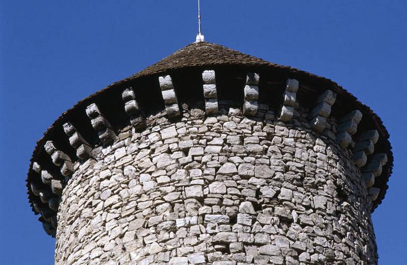 Donjon, détail façade, corbeaux.