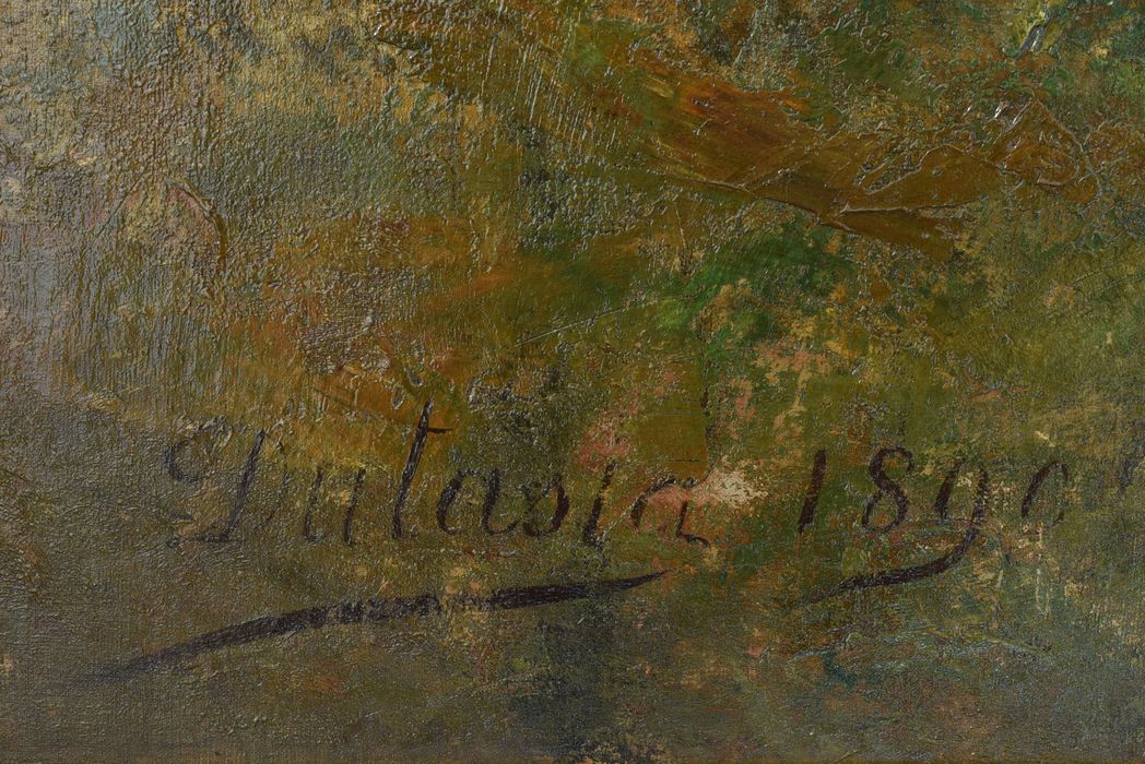 tableau : Le Château de Hérisson, détail (signature) - ® Ministère de la Culture (France), Direction Régionale des Affaires Culturelles d’Auvergne-Rhône-Alpes – Tous droits réservés